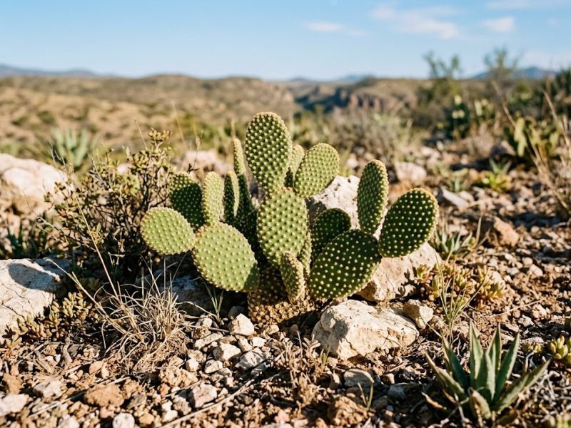Opuntia microdasys com palmas verdes achatadas e pontos dourados