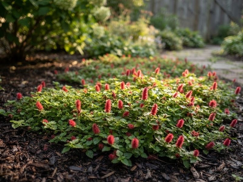 Planta rabo de gato recebendo sol suave da manhã em canteiro de meia-sombra.