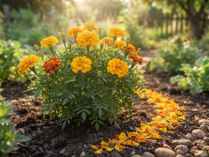 Cravo-de-defunto florido em jardim ensolarado mostrando a beleza da planta apesar do nome popular