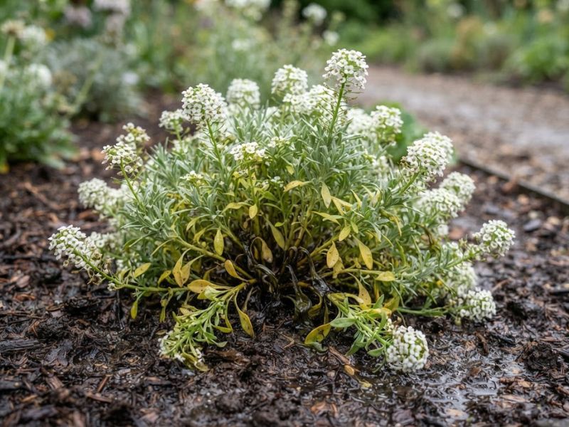 Flor-de-mel com folhas amareladas e menor floração em solo excessivamente úmido