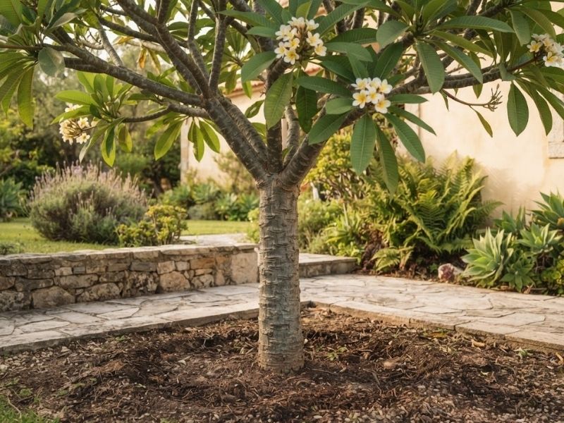 Base e raízes de jasmim manga no jardim