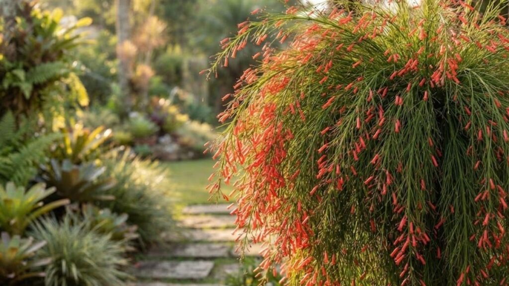 Russélia florida em cascata no jardim