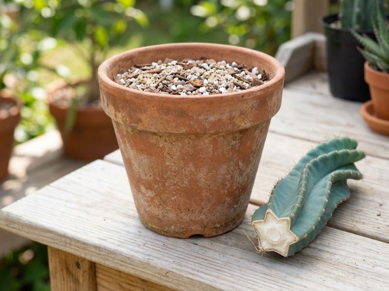 Substrato mineral e drenante preparado para plantar cacto parafuso