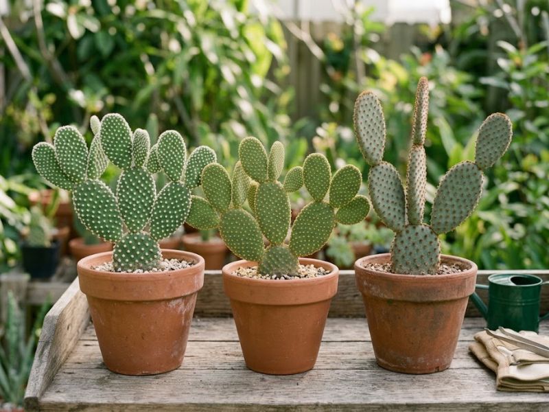 Opúntias com gloquídeos brancos, dourados e castanho-avermelhados