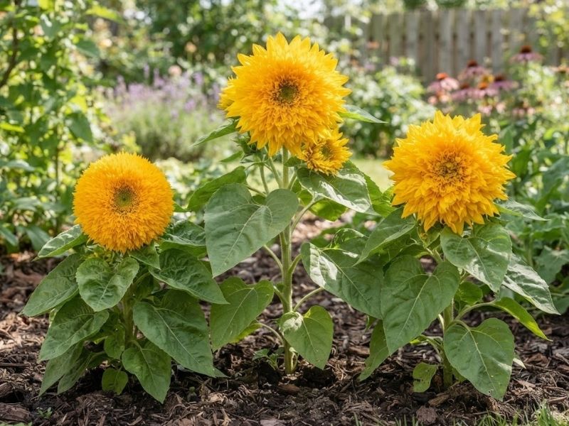 Diferentes tipos de girassol dobrado com flores amarelas cheias