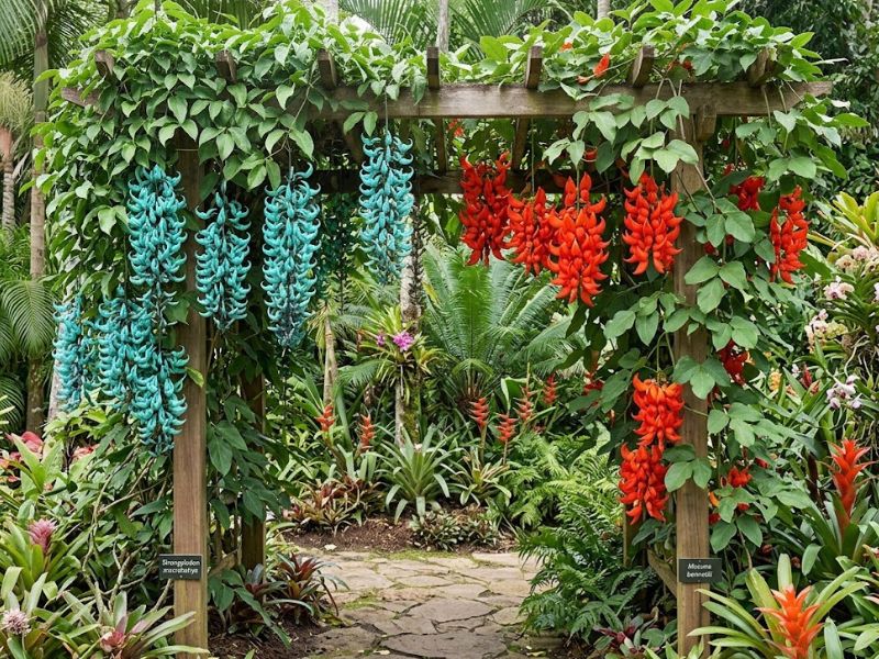 Comparação entre trepadeira jade azul e trepadeira conhecida como jade vermelha