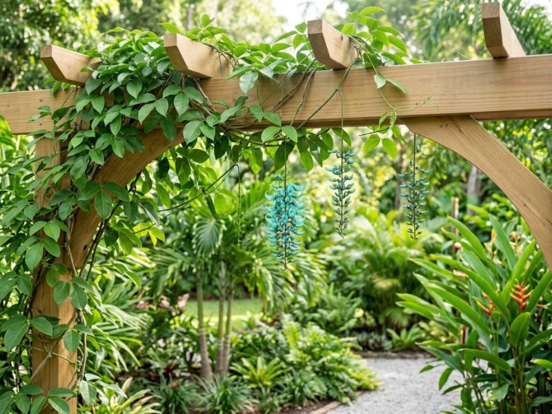 Trepadeira jade jovem começando a produzir os primeiros cachos de flores