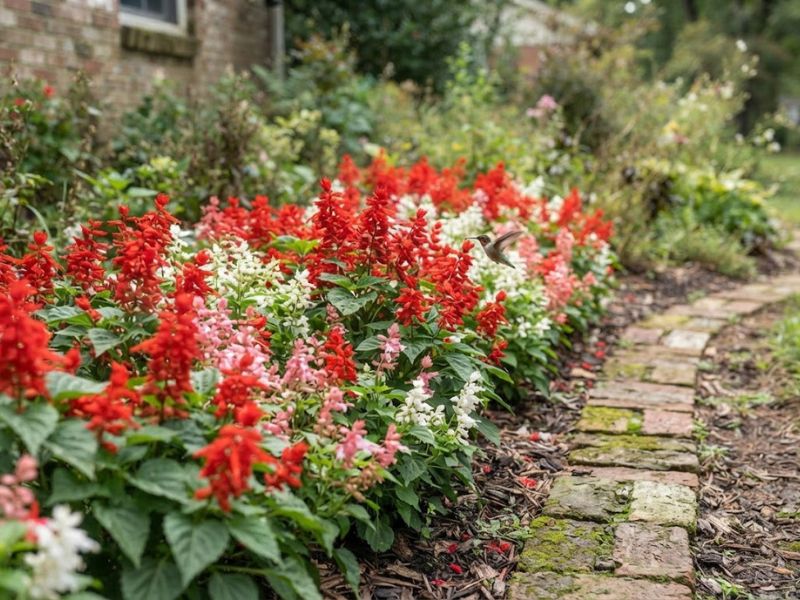 Alegria de jardim formando uma bordadura colorida ao lado de um caminho