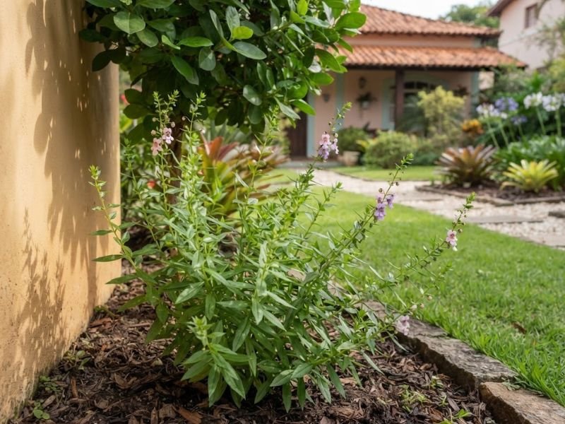 Angelônia com poucas flores cultivada em local com sombra excessiva no jardim