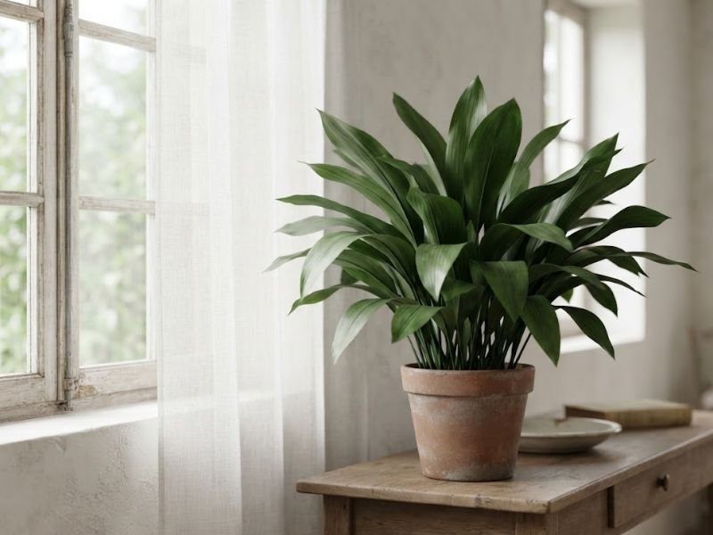 Aspidistra próxima à janela recebendo luz indireta filtrada