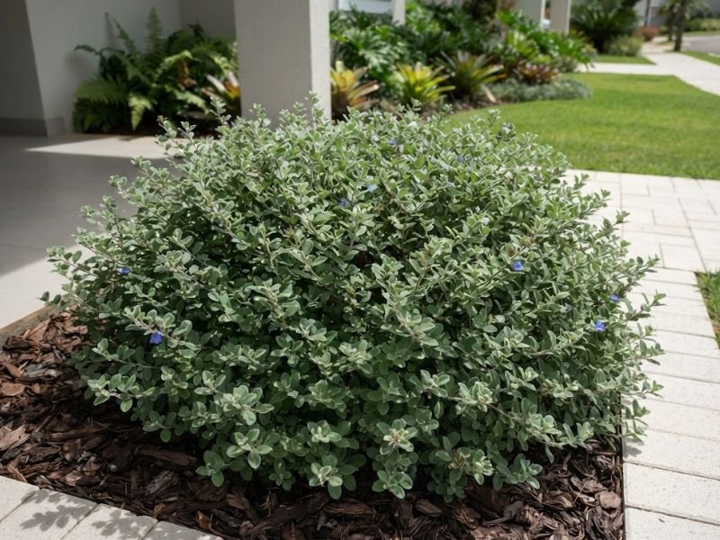 Azulzinha com bastante folhagem e poucas flores em local com menor incidência de sol