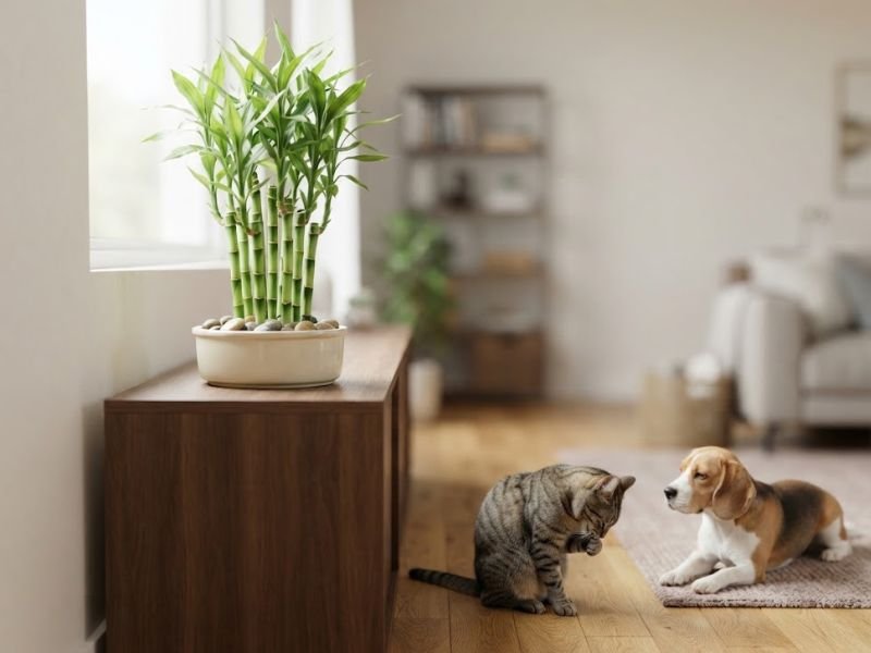 Bambu da sorte fora do alcance de gato e cachorro dentro de casa