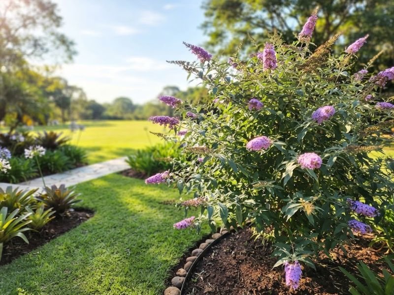 Buddleia florida cultivada em área aberta e ensolarada do jardim