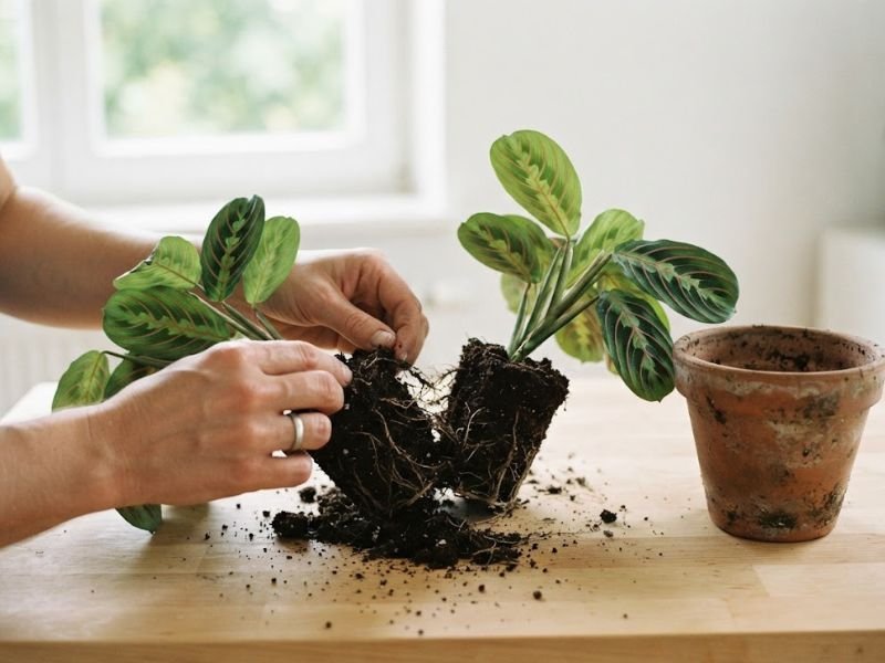 Divisão de touceira de maranta leuconeura para formar novas mudas