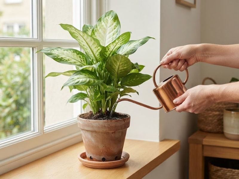 Pessoa regando comigo ninguém pode cultivada em vaso