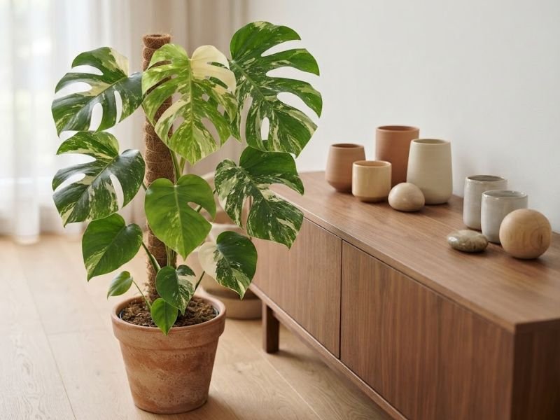 Costela de adão variegata adulta com folhas jovens e maduras