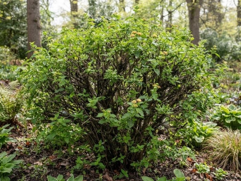 Lantana camara com novas brotações verdes após o período de inverno