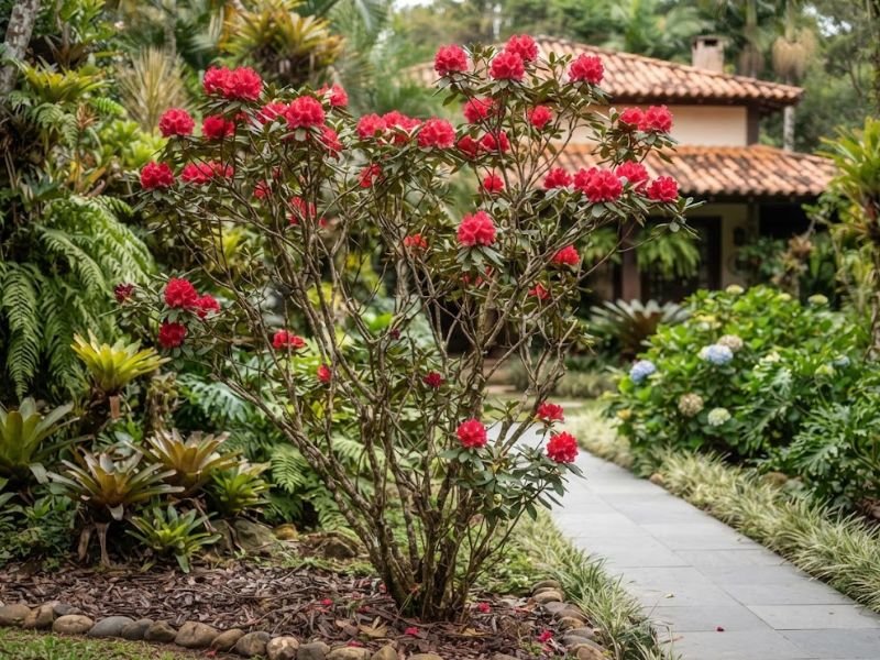 Rododendro crescendo como arbusto ramificado desde a base