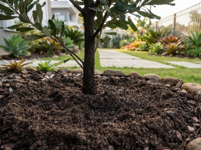 Base de uma banksia cultivada em solo leve e bem drenado