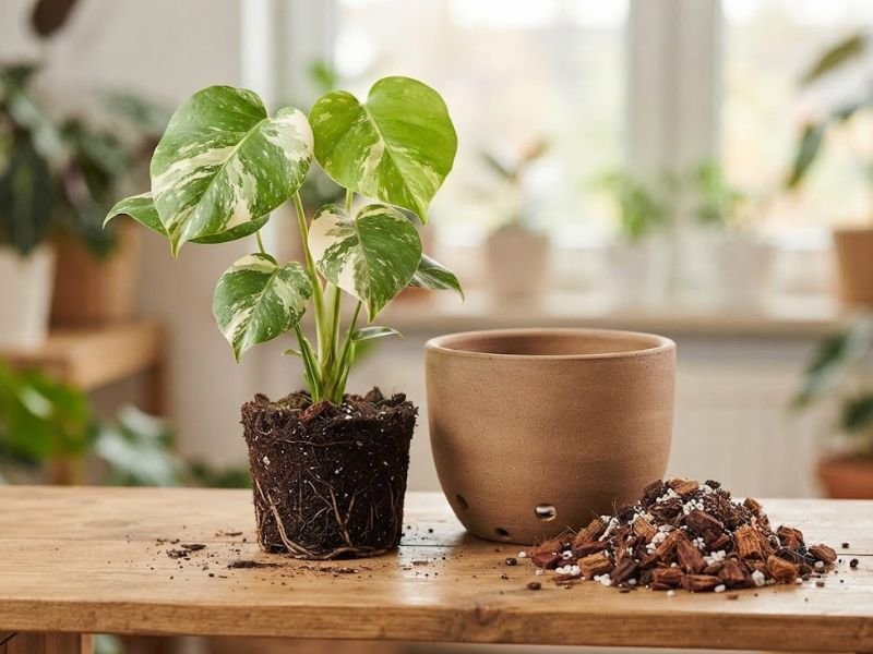 Substrato drenável e vaso para costela de adão variegata