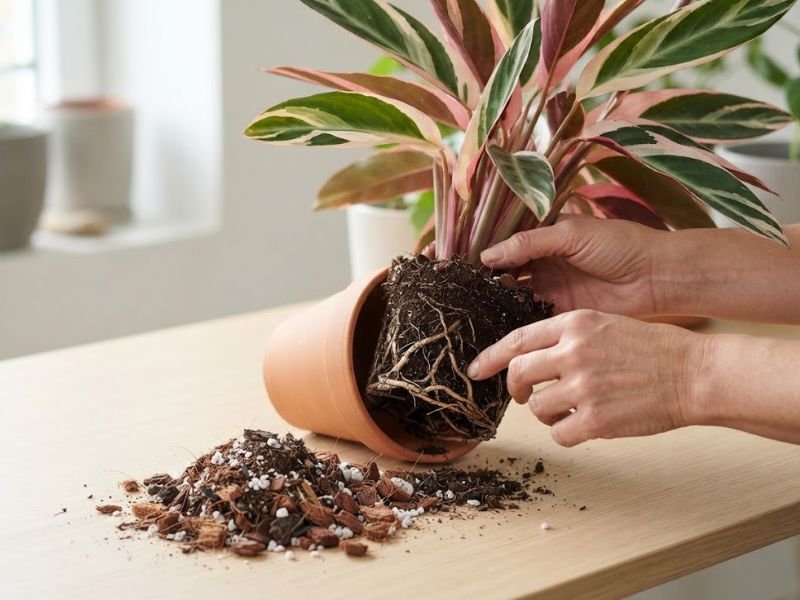 Substrato leve e aerado preparado para o cultivo da maranta tricolor