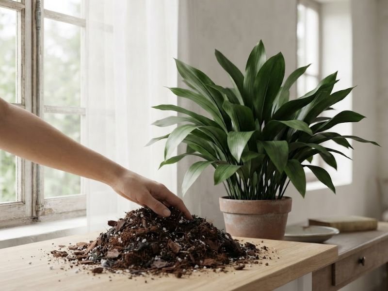 Mistura de substrato aerado preparada para cultivo de aspidistra