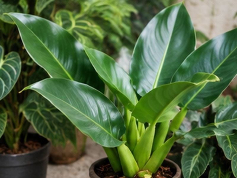 Pacová ao lado de outras folhagens tropicais parecidas para comparação visual