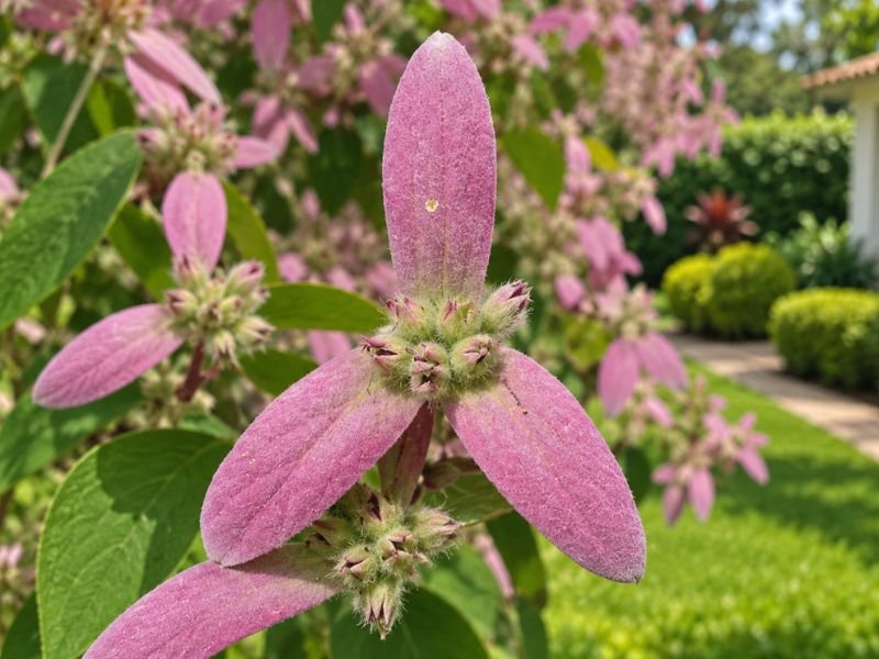 Brácteas rosadas da congéia Congea tomentosa em close no jardim