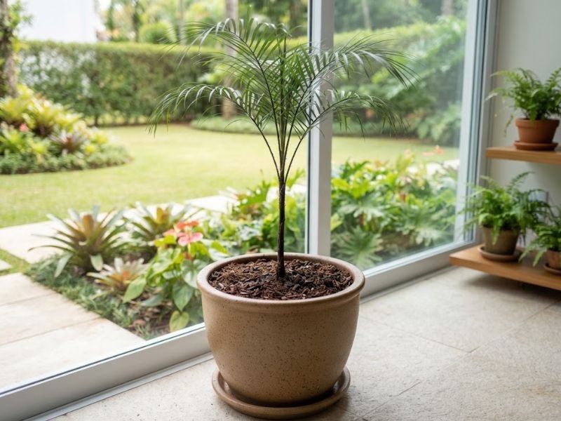 Vaso com substrato leve e drenável para palmeira de Petrópolis