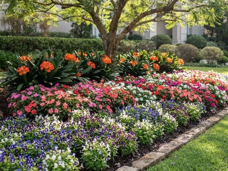 Flores para canteiros de meia sombra organizadas em diferentes alturas