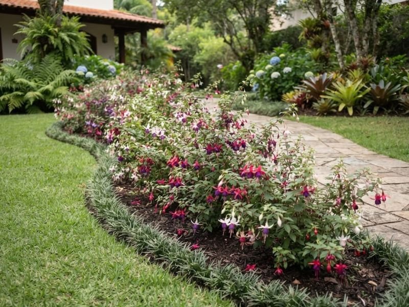 Brinco de princesa florido em canteiro curvo de meia sombra
