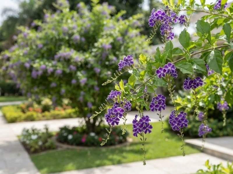 Ramo de Duranta erecta com cachos violetas e folhas verdes