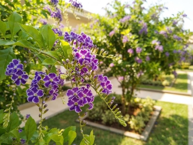 Flores violetas de Duranta recebendo luz solar direta