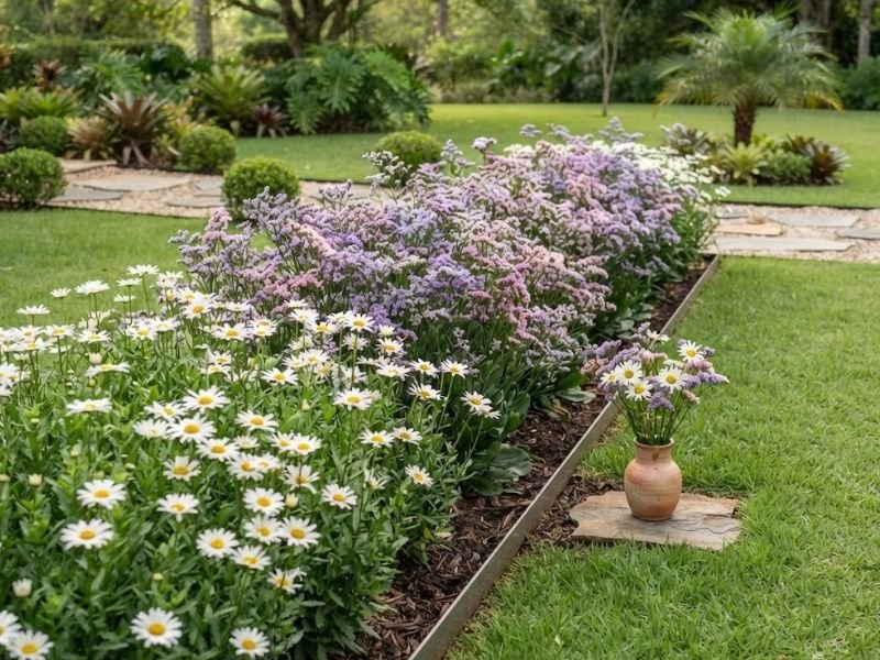 Canteiro ornamental com flores que também podem ser colhidas para arranjos