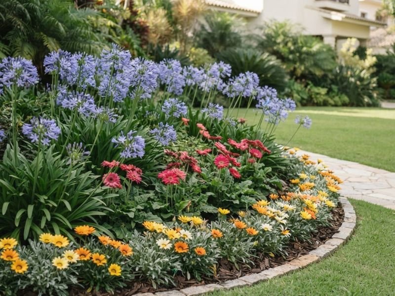 Flores perenes para canteiros com agapantos, gérberas e gazânias